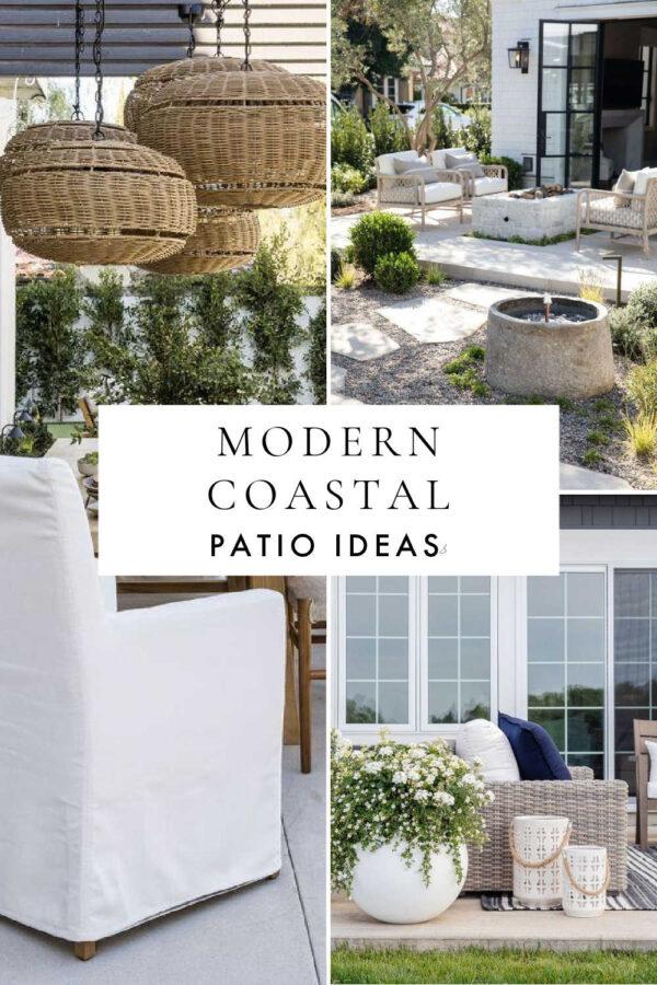 Beautiful modern coastal patio ideas and trends for 2025, with furniture, rugs, lighting, outdoor furniture, planters and urns, porch decor, designer inspiration, and more!