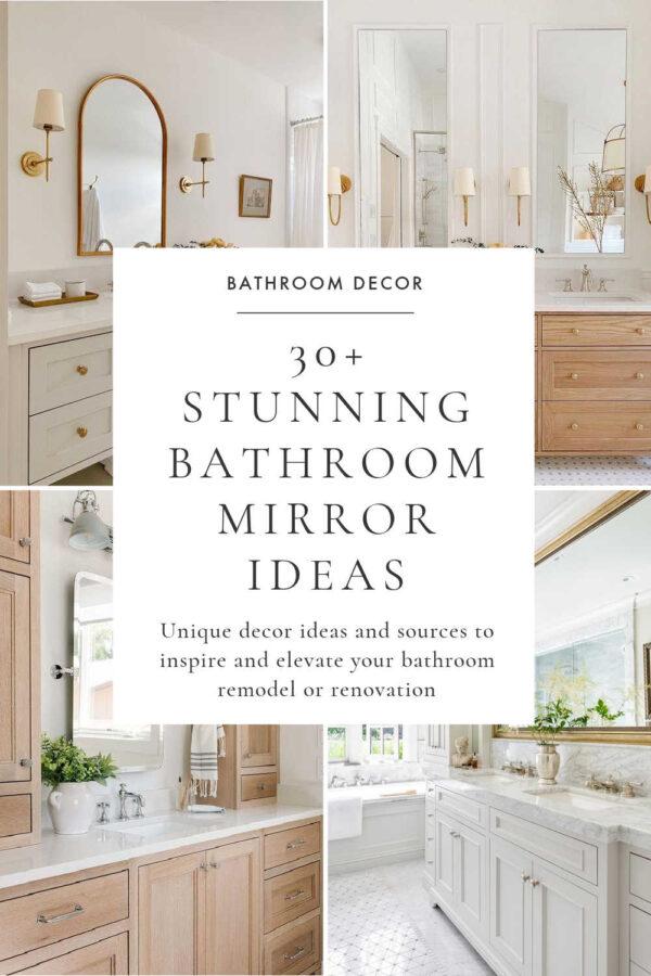 Beautiful bathroom mirror ideas and trends for 2025, with bathroom wall mirrors, vanity mirrors, round mirrors, wavy mirrors, brass mirrors, frameless mirrors, mixed metals, hinged mirrors, and floor mirrors, perfect for a master bathroom, powder room, half bath, or small full bathrooms