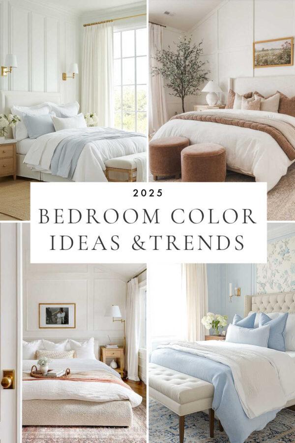 Beautiful bedroom color ideas and trends for 2025, with the best colors for a relaxing master or small bedroom, blue bedrooms, neutral spaces, modern coastal decor ideas, and designer inspiration for cozy room refresh!