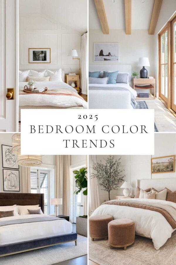 Beautiful bedroom color trends and ideas for master and small bedrooms, with 2025 trending colors, hotel style bedrooms, modern neutral decor, coastal bedroom decorating ideas, and inspiration for a relaxing and cozy home refresh!