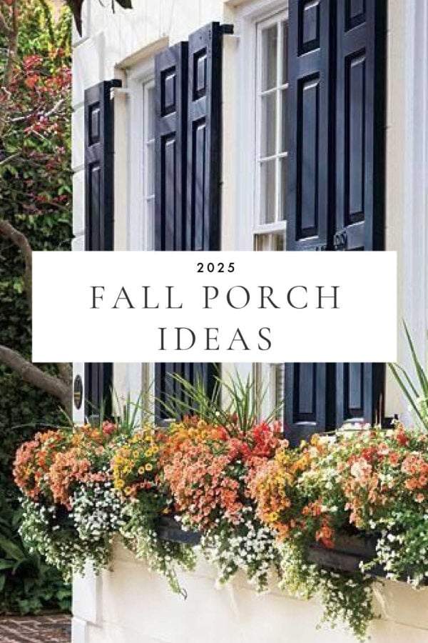 Beautiful fall front porch decor ideas for 2025, with decorating tips and designer inspiration to bring a welcoming touch of autumn to your porch, patio, and entrance!