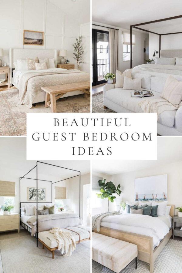 Beautiful guest bedroom ideas and trends for 2025, with guest room prep tips, decor ideas, color trends, bedding inspiration, guest basket ideas, hotel vibe bedrooms, cozy small rooms, and more!