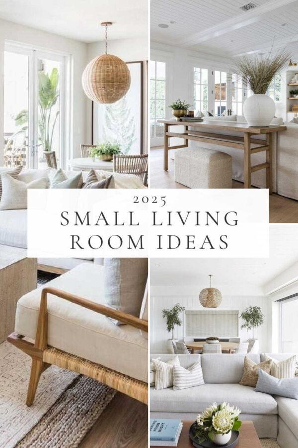 Beautiful small living room ideas and inspiration for 2025, with tips for arranging furniture in a tiny or narrow space, cozy living rooms, family room decor, apartment layout ideas, modern coastal spaces, coffee table inspiration, and more!