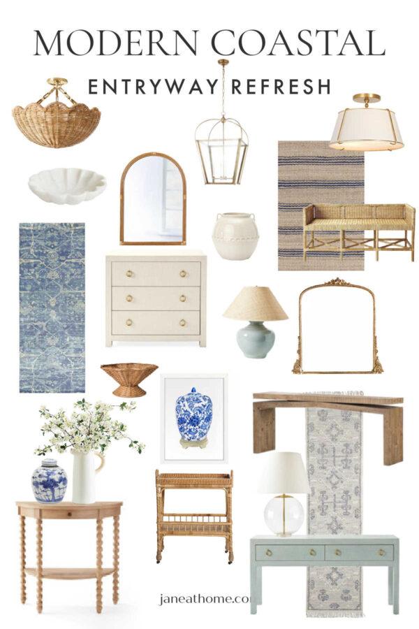 Ideas and inspiration for an entryway refresh, including entryway table ideas, area rugs and runners, console tables, mirrors, artwork, entryway table decor, lamps, pendant lighting and chandeliers, and home decor accents all in soft neutral tones for a serene modern coastal vibe #Spring Decor #NancyMeyersCoded #EntrywayIdeas #MoodBoard #HomeDecor #NeutralHome #BeachHouseStyle #CozyMinimalism #californiacasual #HamptonsStyle 