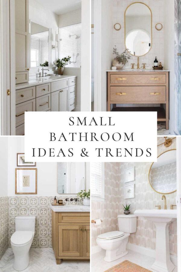 Beautiful small bathroom ideas and trends for 2025, with half bath, powder room, master bathroom, and small full bathroom ideas, remodel inspiration, vanity colors, mixed metals, modern design and decor, and more!