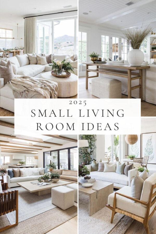 Beautiful small living room ideas and inspiration for 2025, with tips for arranging furniture in a tiny or narrow living room layout, family room decor, sitting rooms, apartment ideas, modern coastal spaces, and more!