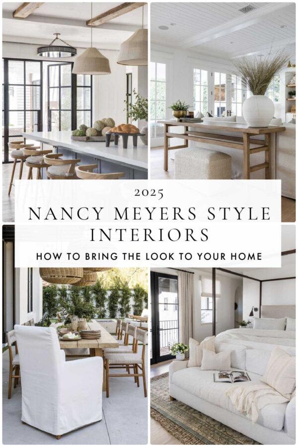 A look at Nancy Meyers home and movie interiors, with ideas and inspiration for bringing her style and aesthetic to your kitchen, bedroom, living room, bathroom, classic southern home decor ideas, and more - nancy meyers inspired - nancy meyers homes - summer room ideas - simple decor styling - interior design ideas