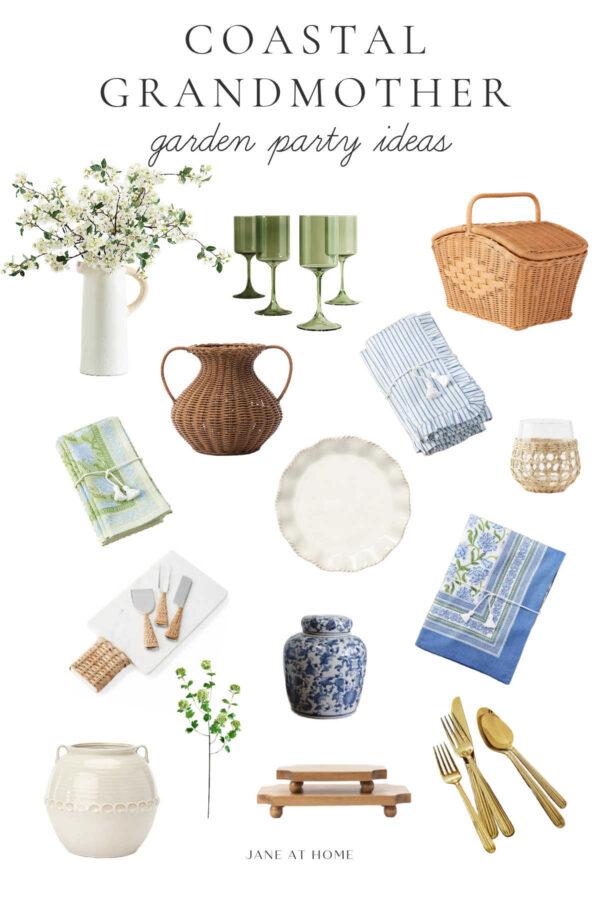 Beautiful coastal grandmother style table decor ideas, garden party tablescape, place setting ideas, table settings, centerpiece ideas, and spring decor ideas to elevate your celebrations #springtable #tabledecor #coastalgrandma #brunch