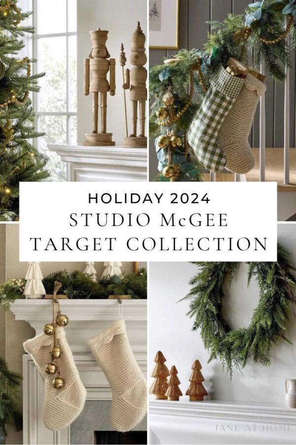 A look at the new Studio McGee Target Holiday 2024 Collection, with launch date and favorites in Christmas home decor, front porch decor, wreaths, table decor, wall art, pillows, trees, and more!