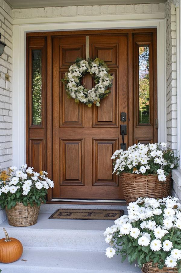 Beautiful fall front porch decor ideas for 2024, with fall planter inspiration, decorating tips, wreaths, and fall decor to bring a welcoming touch of autumn to your porch, patio, and entrance - jane at home