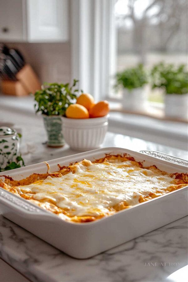 The best creamy stacked chicken enchilada recipe with green sauce, sour cream, tortillas, and lots of cheese. So quick and easy--perfect for weeknight dinners or feeding a crowd! - Jane at Home