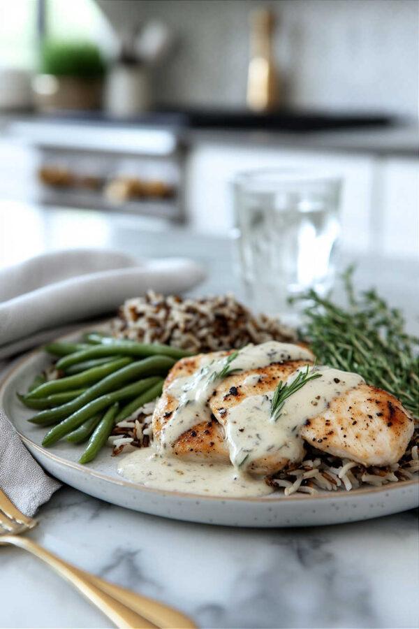 Creamy chicken breasts with cranberry pecan wild rice - Jane at Home