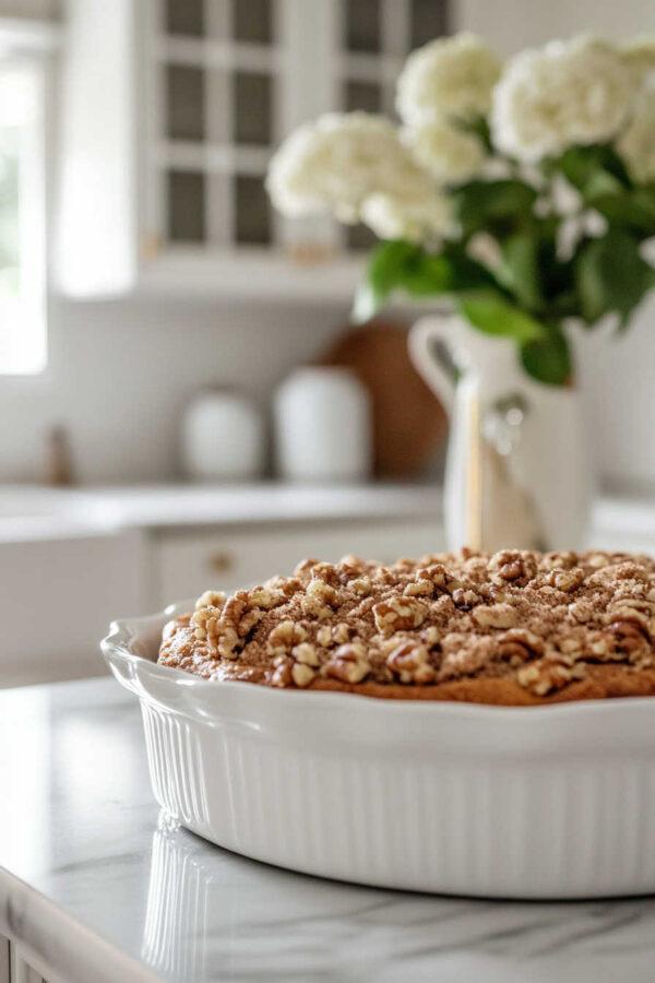 Your family will love this old fashioned coffee cake recipe infused with sour cream, cinnamon, and a crumbly pecan topping. Perfect for breakfast, brunch, snacks, or dessert - jane at home