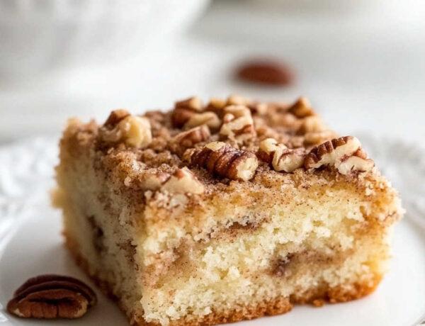 Old fashioned cinnamon sour cream coffee cake with pecan crumble topping - Jane at home