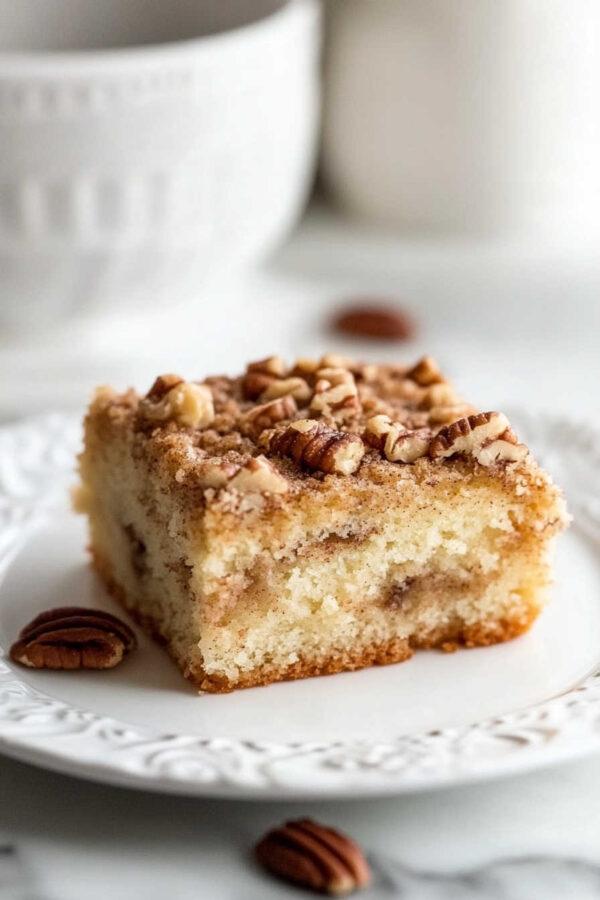 Your family will love this old fashioned coffee cake recipe infused with sour cream, cinnamon, and a crumbly pecan topping. Perfect for breakfast, brunch, snacks, or dessert - jane at home