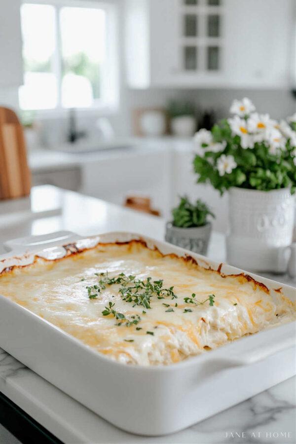 The best creamy stacked chicken enchilada recipe with green sauce, sour cream, tortillas, and lots of cheese. So quick and easy--perfect for weeknight dinners or feeding a crowd! - Jane at Home