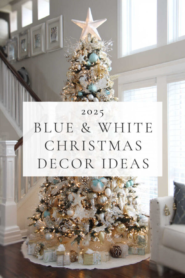 Bring timeless elegance to your home this holiday season with beautiful blue and white Christmas decor ideas. Get inspiration for decorating trees, mantels, tablescapes, entryway tables, front porches, bedrooms, and more.