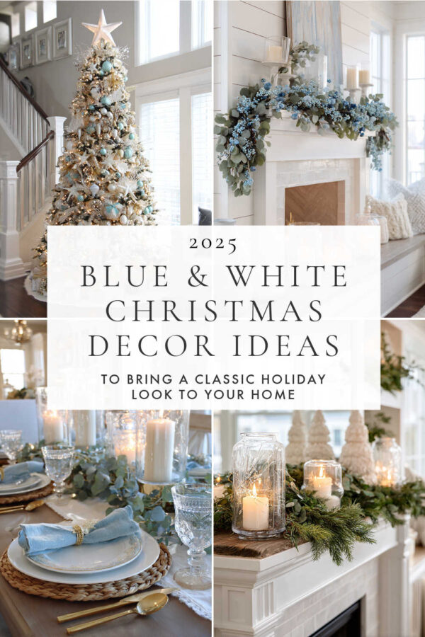Bring timeless elegance to your home this holiday season with beautiful blue and white Christmas decor ideas. Get inspiration for decorating trees, mantels, tablescapes, entryway tables, front porches, bedrooms, and more.