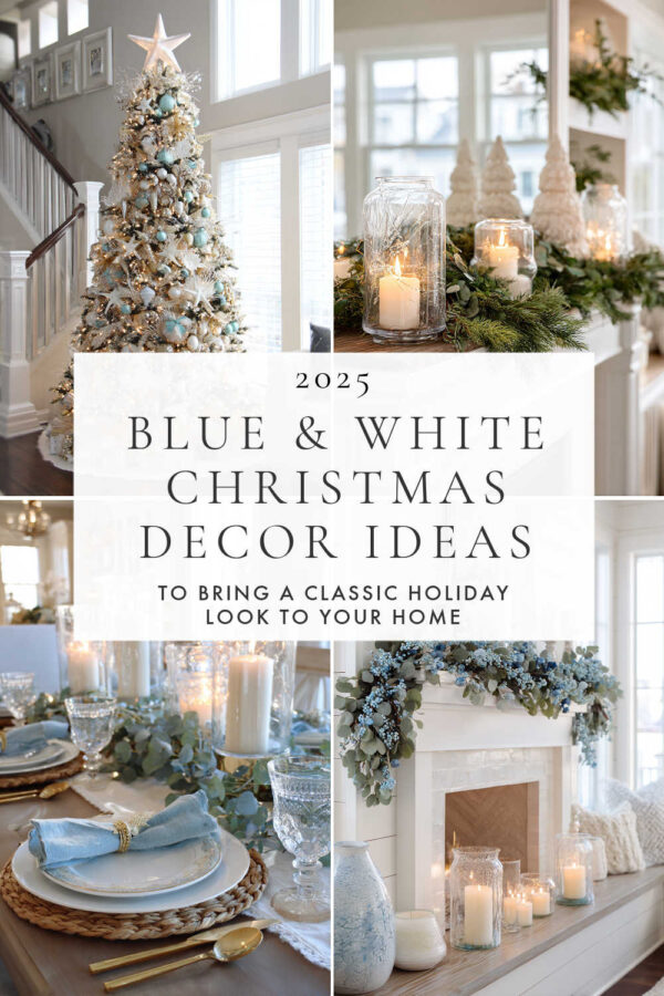 Bring timeless elegance to your home this holiday season with beautiful blue and white Christmas decor ideas. Get inspiration for decorating trees, mantels, tablescapes, entryway tables, front porches, bedrooms, and more.