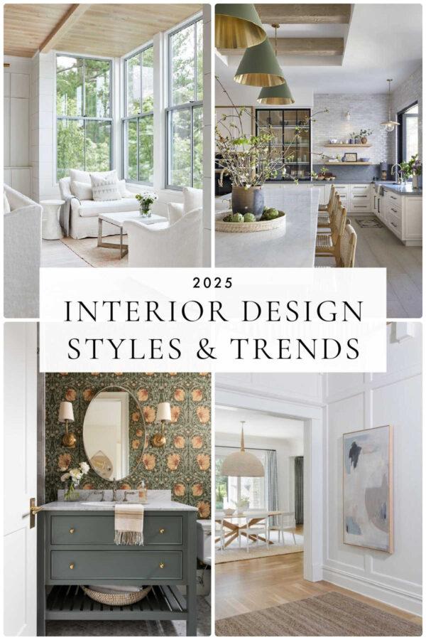 A look at the most popular interior design styles for 2025, with beautiful inspiration photos and ideas for bringing the top home decor styles and modern trends to your living room, kitchen, bedroom, bathroom, and more!