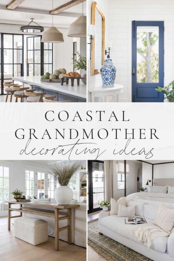 A look at coastal grandmother style interiors, with decor ideas and inspiration for bringing a chic Nancy Meyers inspired coastal grandma aesthetic to your living room, bedroom, kitchen, and home in 2025!