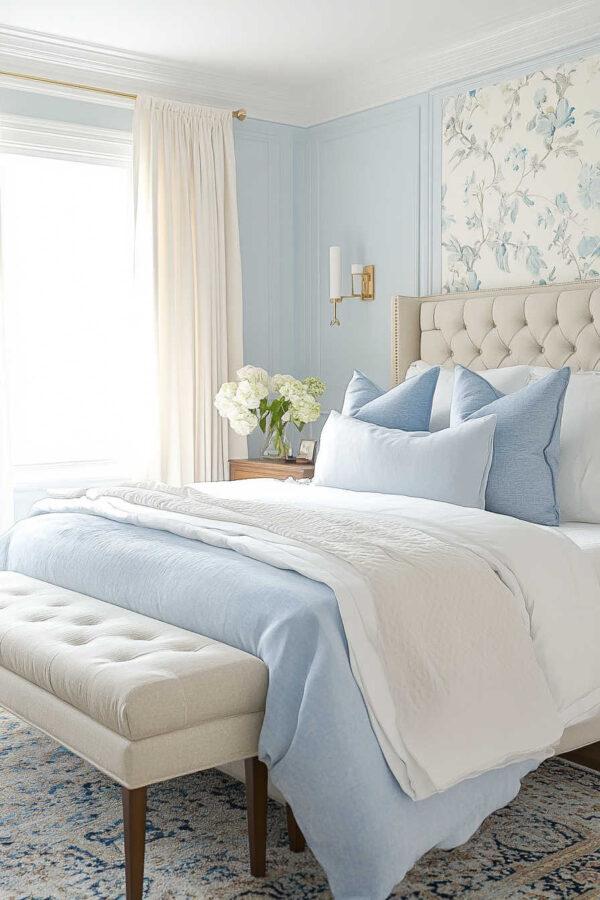 Stunning blue bedroom ideas and inspiration, with light blue bedrooms, navy blue spaces, blue and white bedrooms, small rooms, luxurious master bedrooms, modern coastal decor, and designer tips to create a cozy and stylish retreat - Jane at Home