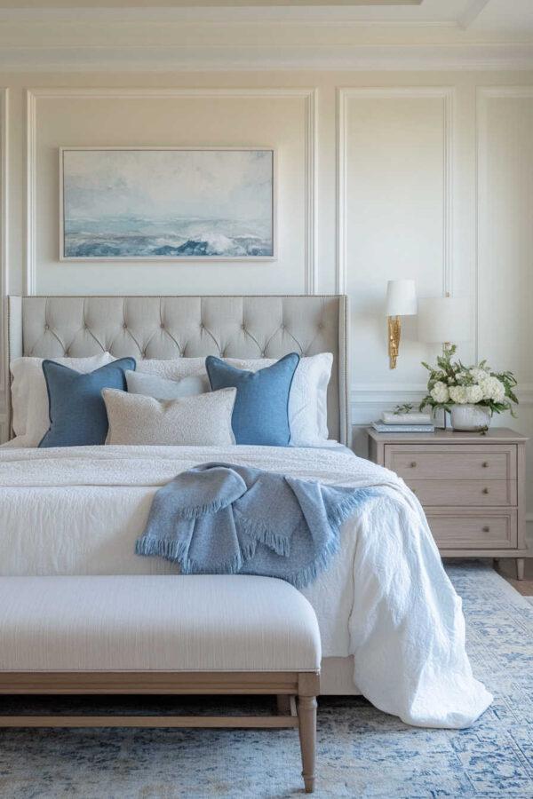 Stunning blue bedroom ideas and inspiration, with light blue bedrooms, navy blue spaces, blue and white bedrooms, small rooms, luxurious master bedrooms, modern coastal decor, and designer tips to create a cozy and stylish retreat - Jane at Home