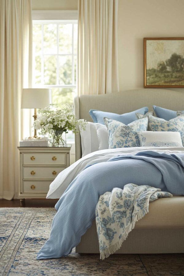 Beautiful blue bedroom ideas and inspiration, with light blue bedrooms, navy blue spaces, blue and white bedrooms, small rooms, luxurious master bedrooms, modern coastal decor, and designer tips for a cozy and stylish space