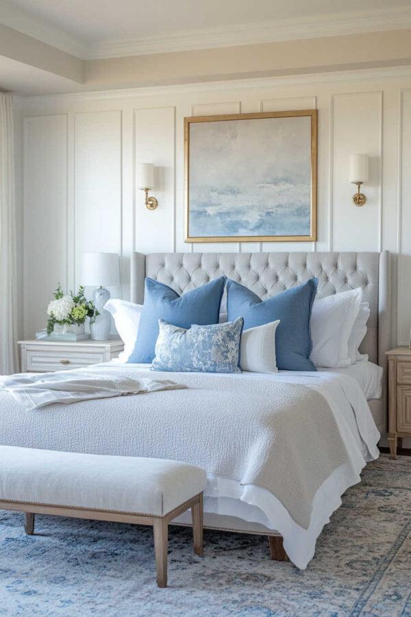 Beautiful blue bedroom ideas and inspiration, with light blue bedrooms, navy blue spaces, blue and white bedrooms, small rooms, luxurious master bedrooms, modern coastal decor, and designer tips for a cozy and stylish space