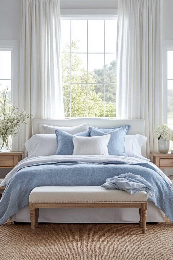 Beautiful blue bedroom ideas and inspiration, with light blue bedrooms, navy blue spaces, blue and white bedrooms, small rooms, luxurious master bedrooms, modern coastal decor, and designer tips for a cozy and stylish space