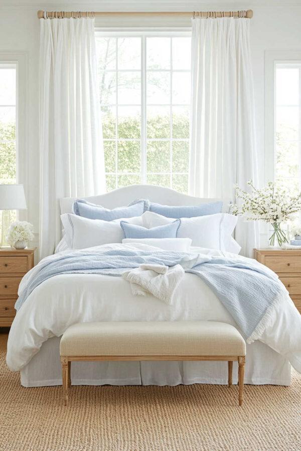 Beautiful blue bedroom ideas and inspiration, with light blue bedrooms, navy blue spaces, blue and white bedrooms, small rooms, luxurious master bedrooms, modern coastal decor, and designer tips for a cozy and stylish space