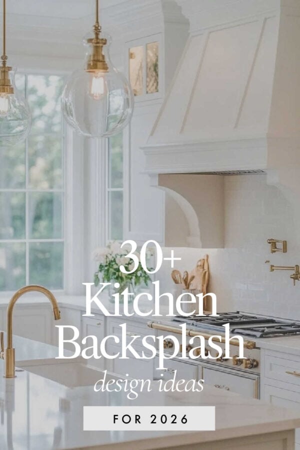 Beautiful kitchen backsplash ideas for warm white cabinets, blue cabinets, and white oak cabinets, stone backsplash ideas, shimmering zellige tile backsplashes, marble slabs, 2026 design trends, classic timeless kitchen designs, remodel inspiration, splashback ideas, two tone kitchens, modern coastal and modern farmhouse kitchens, and more