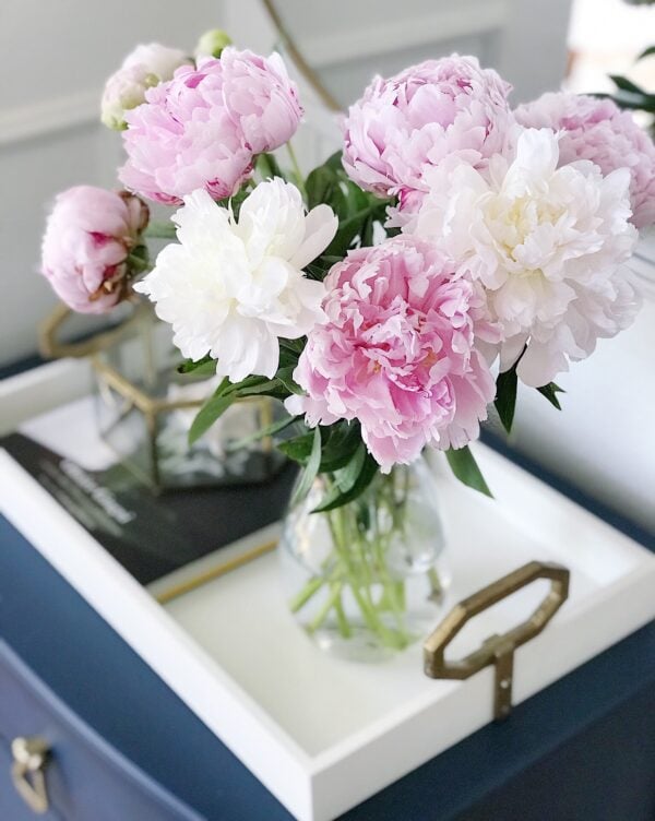 Jane at Home - pink peonies in the entryway