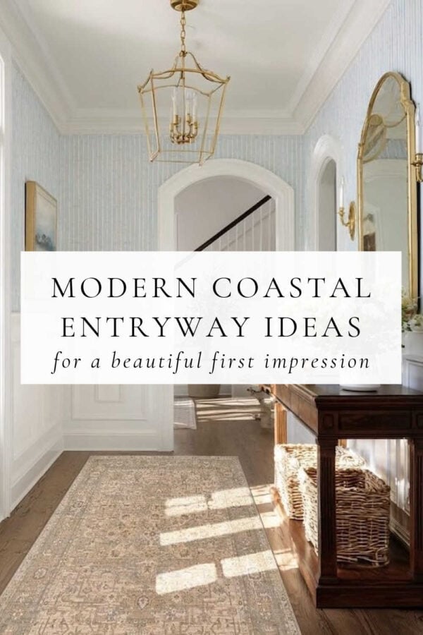 Beautiful modern coastal entryway ideas and trends for 2026, with entry table decor, lighting, wall art, rug, and mirror ideas, beach house entry way inspiration, Hamptons style home interiors, and more - kathy kuo home