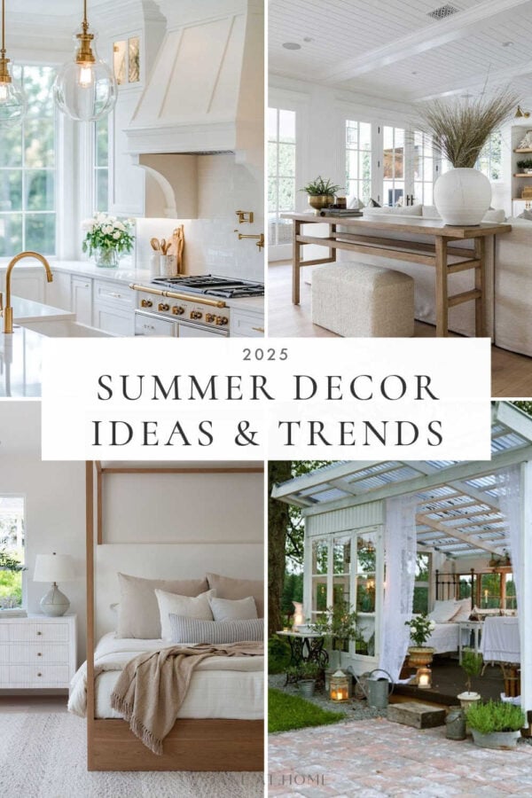 A look at summer home decor ideas and interior design trends for 2025, with easy summer decorating ideas for the living room, master bedroom, kitchen, entryway, patio, and bathroom, modern beach house decor, summer room decor, and luxurious coastal spaces with a chic, beachy summer aesthetic