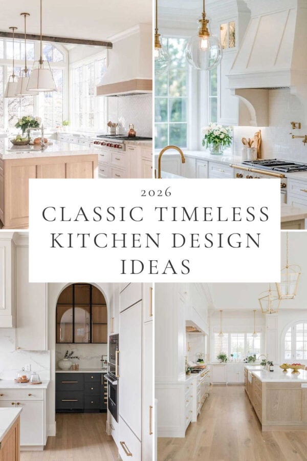 Beautiful kitchen ideas and trends for 2025 and 2026, with classic timeless kitchen design and decor, two tone kitchen cabinets, warm white kitchens, modern oak kitchens, small kitchen ideas, remodel inspiration, coastal kitchen designs, modern farmhouse style, dream kitchens, backsplash ideas, lighting, mixed metals, and more!