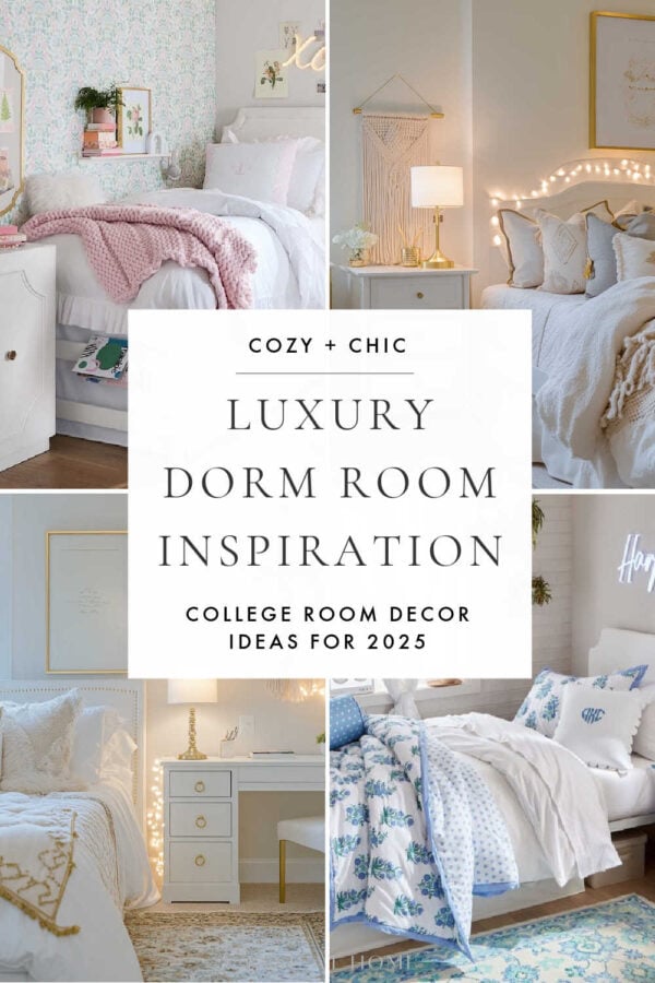 Beautiful and cozy dorm room ideas for girls heading to college! From a boho aesthetic to luxe dorm decor and small space storage hacks, get inspired to create a dorm you will love. #dormroomideas #collegedormdecor