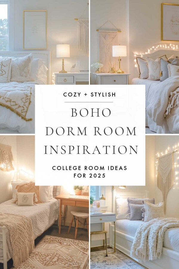 Beautiful and cozy dorm room ideas for girls heading to college! From a boho aesthetic to luxe dorm decor and small space storage hacks, get inspired to create a dorm you will love. #dormroomideas #collegedormdecor