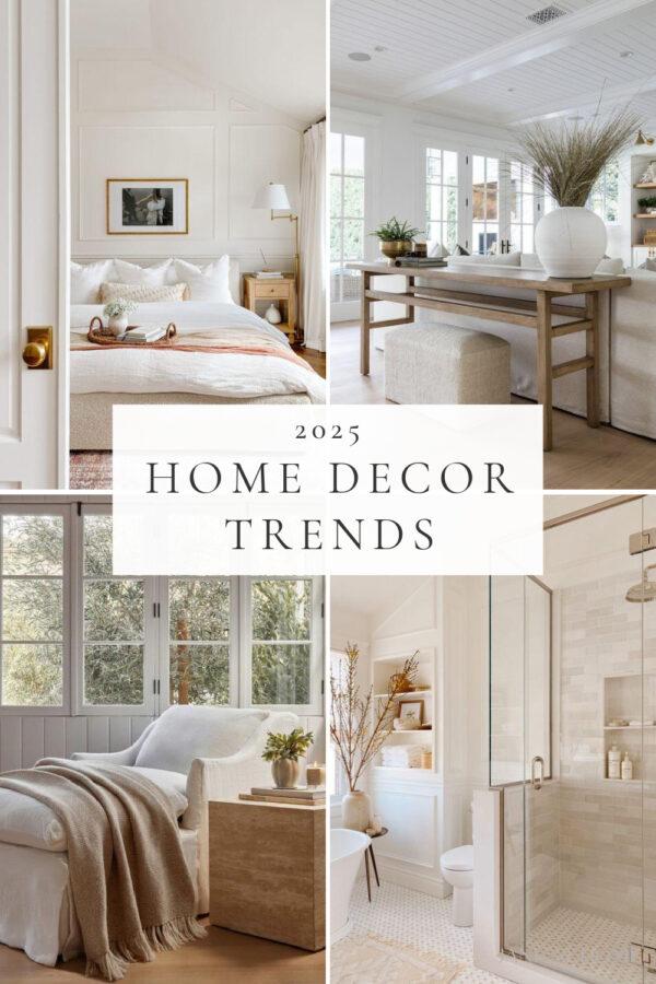 A look at the top interior design trends for 2025, with the latest home decor styles, beautiful spaces, and decorating ideas for the living room, kitchen, bedroom, bathroom, and more!