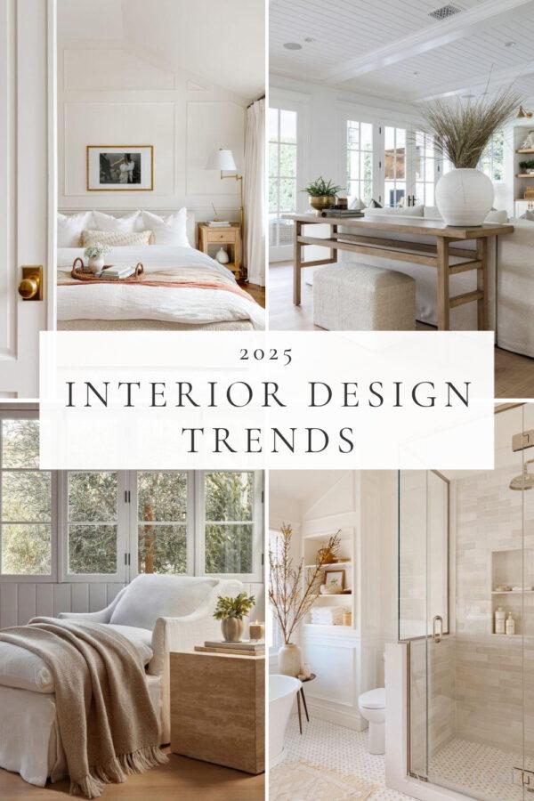 A look at the top interior design trends for 2025, with the latest home decor styles, beautiful spaces, and decorating ideas for the living room, kitchen, bedroom, bathroom, and more!