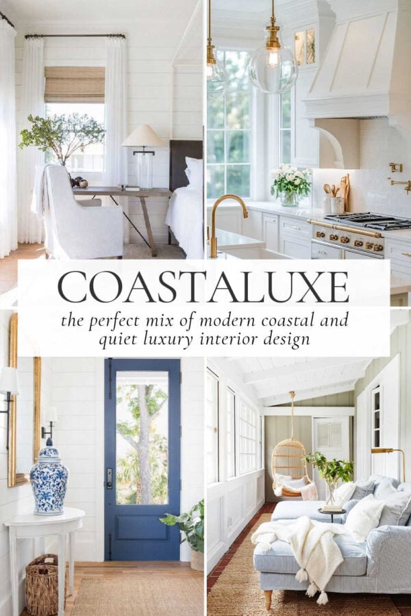 With its light and airy aesthetic, coastaluxe interior design brings stylish and luxurious modern coastal style to your living room, bedroom, kitchen, entryway, bathroom, and home decor in 2026 - timeless kitchen - classy kitchen - kitchen ideas 2026 trends - warm white kitchen cabinets - small kitchen ideas
