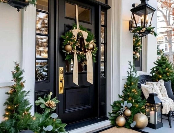 Beautiful Christmas porch decorating ideas for 2025, with wreaths, planters, lights, garlands, window box inspiration, and outdoor decor to bring a welcoming touch of the holiday season to your front door and home!