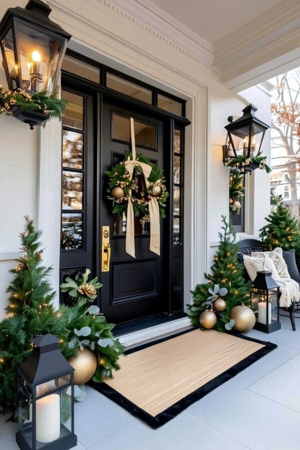 Beautiful Christmas porch decorating ideas for 2025, with wreaths, planters, lights, garlands, window box inspiration, and outdoor decor to bring a welcoming touch of the holiday season to your front door and home!