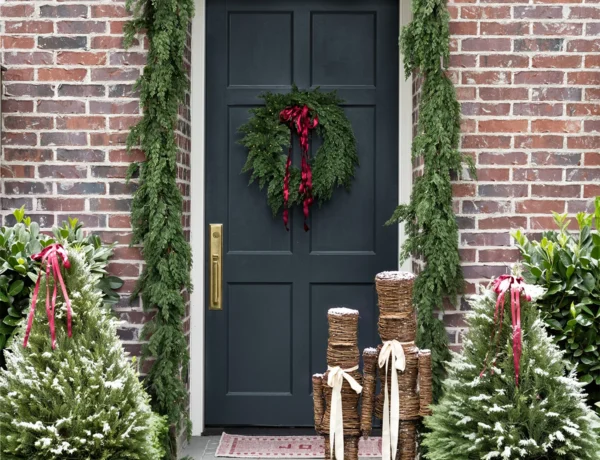 Christmas holiday front porch decor front door wreath