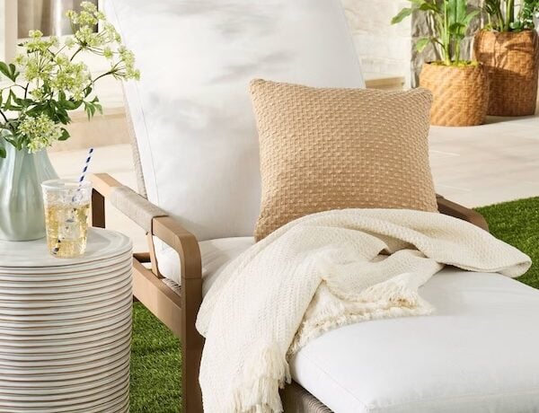 Warm neutral outdoor furniture and patio decor for summer