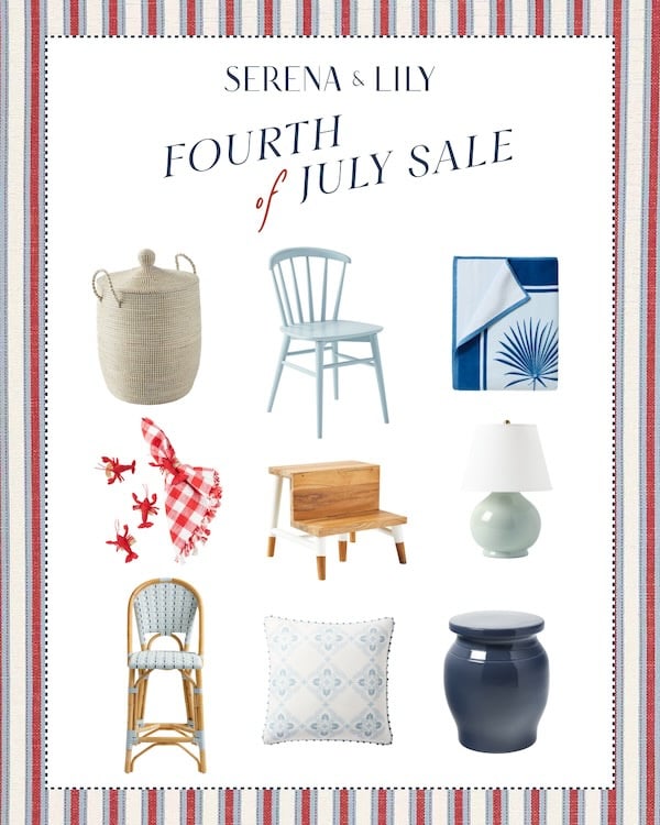My top picks from the Serena & Lily 4th of July Sale 2026, with dates, schedule, and summer’s best deals on dining, rugs, counter stools, lighting, bedding, outdoor furniture, coastal home decor and more!
