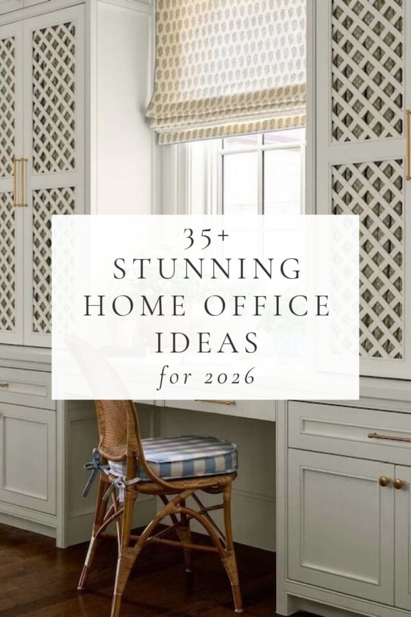 Dozens of stunning home office decor ideas for 2026, with designer inspiration photos and tips on how to design, set up, organize, and decorate a beautiful and functional home office, work space, homeschool room, teen homework area, or bedroom desk.