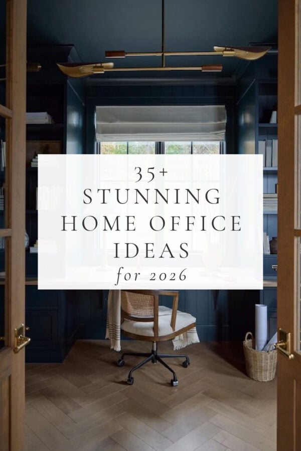 Dozens of stunning home office decor ideas for 2026, with designer inspiration photos and tips on how to design, set up, organize, and decorate a beautiful and functional home office, work space, homeschool room, teen homework area, or bedroom desk.