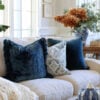 Soft blue and ivory tones feel elegant yet cozy for autumn - fall home decor - jane at home