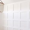 How to install a square raised panel molding feature wall - jane at home #moulding #accentwall #boardandbatten